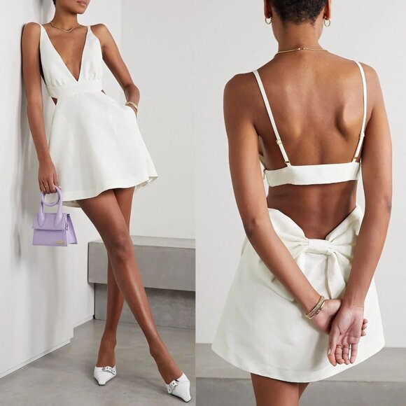Loveshackfancy Till White Taffeta Cut Out Bow Mini Dress Size 12 - Picture 1 of 14
